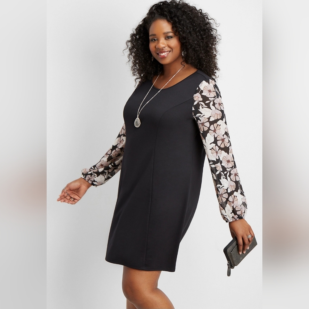 Maurices Black Floral Chiffon Sleeve Shift Dress Plus Size 3